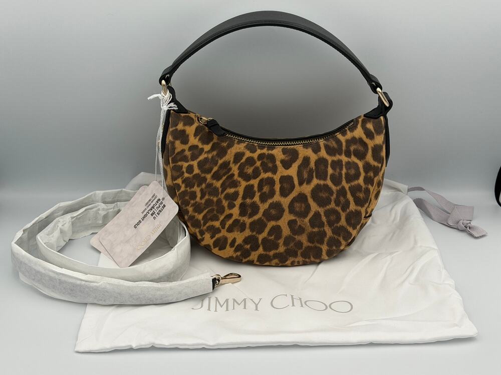 Rare Jimmy Choo Hobo Leopard Print Suede Shoulder Bag
